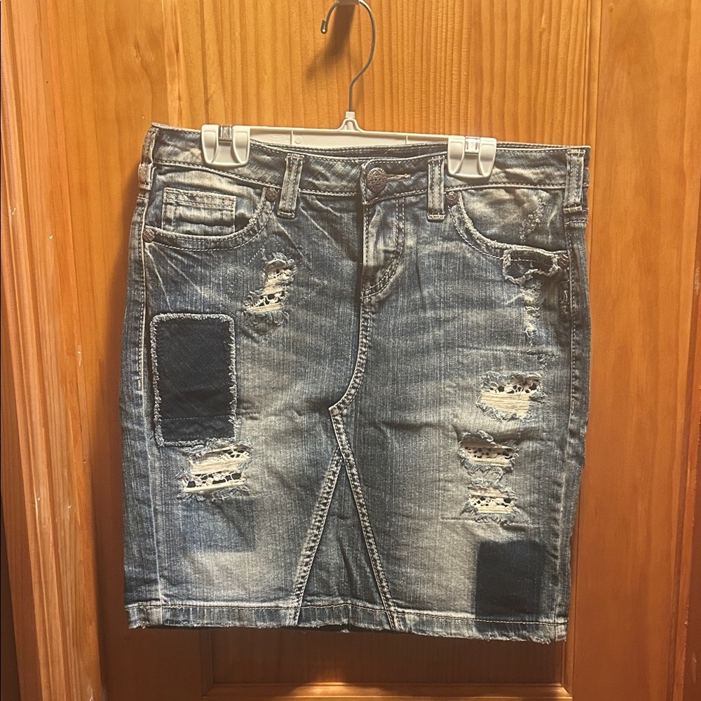 SILVER - Distressed Denim Skirt
